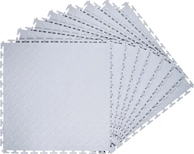 Zdjęcie produktu dla Wykładzina garażowa PVC SucceBuy, 8-pak 513x513x5 mm, wykładzina podłogowa dla warsztatów i przemysłu, łatwy montaż na zatrzask, antypoślizgowe panele PVC z diamentowym wzorem, odpowiednie do warsztatów, magazynów i narzędziowni, jasnoszare