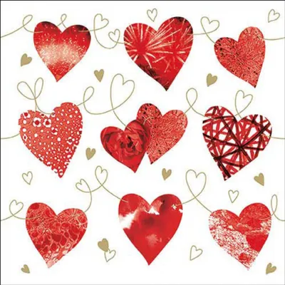 Immagine prodotto di Tovaglioli di carta 33x33 cm a 3 veli con motivo a cuori rossi, 20 pezzi