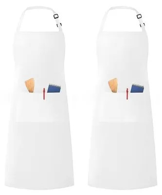 Zdjęcie produktu dla Fartuch szefa kuchni bawełniany na szelkach unisex 2 kieszenie zestaw szt