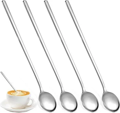 Produktbild von Unyqoos® Set aus 4 eleganten Edelstahl-Löffeln – 17,5 cm Länge, 3 cm Breite, langer Stiel für Espresso, Tee & Desserts