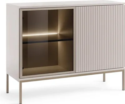 Produktbild von Kommode Lagos Kaschmir Beige mit LED-Beleuchtung – 104 cm, Metallfüße, Push-to-Open, Modernes Design