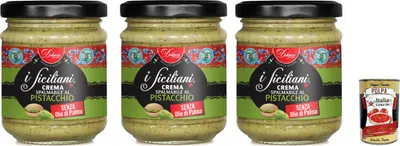 Produktbild von Dolgam I Siciliani Crema Spalmabile al Pistacchio Pistazien Streichfähige Creme Pistazien-Streichcreme Pistachio spreadable cream 3x 200g Frei von Palmöl Glutenfrei + Italian Gourmet polpa 400g