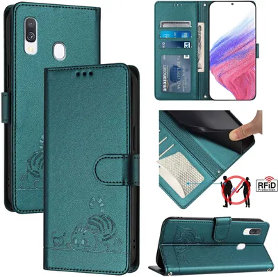 Produktbild von Leder Hülle für Samsung Galaxy A40 Süße Katze Flip Case Brieftasche Schutzhülle mit Standfunktion Grün
