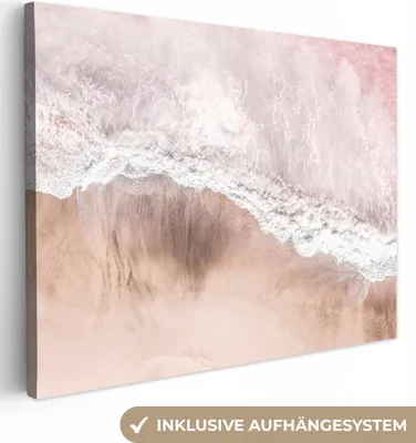 Produktbild von MuchoWow® - Leinwandbilder - Meer - Strand - Rosa - Natur, Wandbild, Wanddeko Bilder Wohnzimmer, 120x90 cm