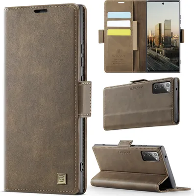 Image de Étui en cuir pour Samsung Galaxy Note20 / Note 20 5G, protection RFID, fermeture magnétique, fentes pour cartes et support Marron