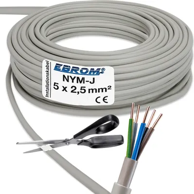 Produktbild von EBROM - 100 Meter NYM-J 5x2,5 mm2 - Installationskabel - Mantelleitung - Installationsleitung - grau
