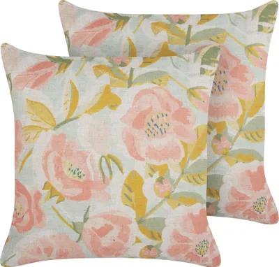 Produktbild von BELIANI Dekokissen 2er Set Rosa u. Blau Blumenmuster 45 x 45 cm Quadratisch Abnehmbarer Bezug für Wohnzimmer Schlafzimmer Sofa Sessel Bett