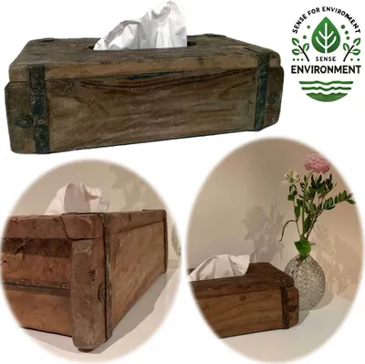 Produktbild von LS-LebenStil Tissue-Box Holz 31cm Braun Ziegelform Kosmetiktuch-Spender Taschentuch Tücherbox Kosmetiktücher-Box