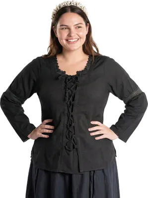 Produktbild von Mittelalter Schnürbluse mit Spitzenborte schwarz Größe: L