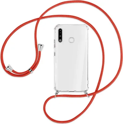Produktbild von Handykette Backcover-Schutzhülle mit Band (Metall silberfarben) für Samsung Galaxy A70e - rot