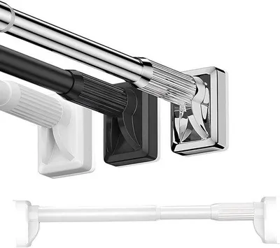 Produktbild von Teleskopstang Spannstange für Vorhänge - Ohne Bohren, aus Edelstahl, 40-300 cm, Weiß