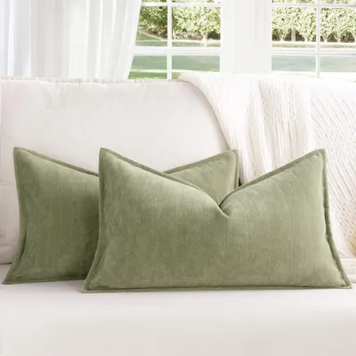 Productafbeelding van Kussensloop saliegroen, 30x50 cm, set van 2, chenille, sofa kussens, decoratieve kussens