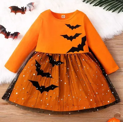 Immagine prodotto di Baby Girl Pumpkin Dress Taglia 90 Cm Costume Manica lunga Pipistrello Halloween Costume Cosplay Bambini Festive Dress Tulle Party Dress