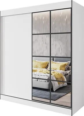 Produktbild von Easy4You S2 180 cm Weiß Schiebetüren Kleiderschrank 180x206x65 cm mit Spiegel - Schlafzimmermöbel, Aufbewahrung - Mehrzweckschrank