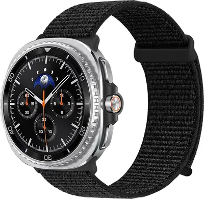 Produktbild von Smartwatch Armband für Samsung Galaxy Watch8 Classic 46mm Nylon Textil Band Ersatzband Wechselband Klettverschluss flexibel atmungsaktiv Schwarz