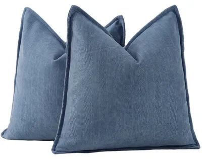 Obrázok produktu pre Obliečka na vankúš 60x60 cm, sada 2 ks, ženilka, prachovo modrá, s frangami na pohovku
