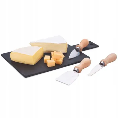 Produktbild von Excellent Houseware Schneidebrett Servierbrett für Käse Käsebrett aus NATURSTEIN + 3 Käsemesser