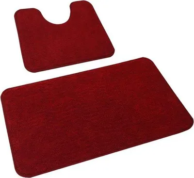 Produktbild von Famanu Badmatte Set 2-teilig – 50×80 + 50×40 Toilettmatte – Waschbar & Antirutsch – Rot