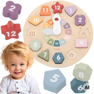 Productafbeelding van Viga Houten Vormensorteerder Klok Educatief 18m+