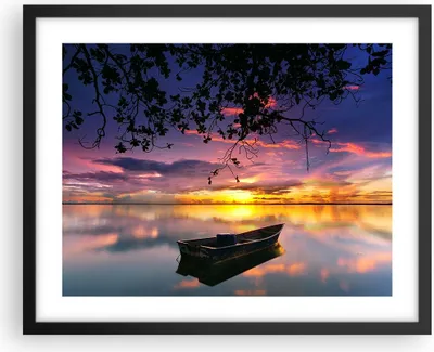 Produktbild von Gerahmtes Poster - Schwarzer Rahmen - Boot Sonnenuntergang See Himmel - 50x40 cm - Wand Bild - Wanddeko - Wandbilder - Wandposter - Bilderrahmen - Bilder - Kunstdruck - Wandbild - P2BAA50x40-2967
