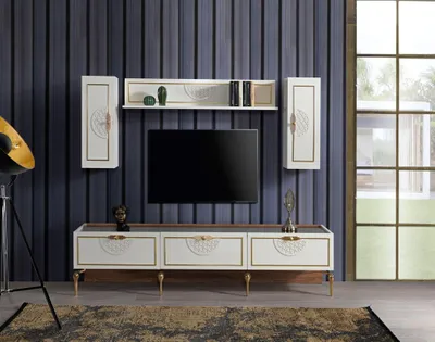 Image de Meuble de séjour, meuble TV, étagères murales, armoires, étagère, meuble design, ensemble de 3 pièces