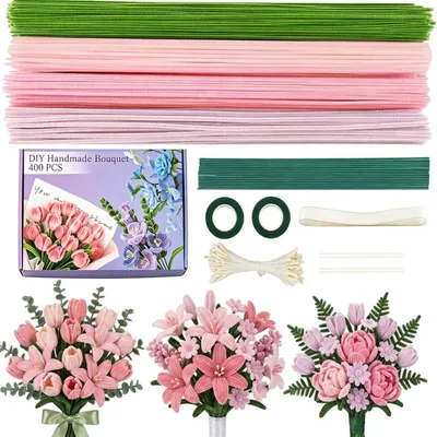 Produktbild von Pfeifenreiniger Blumen Bastelset 400tlg. 4 Farben Chenilledraht DIY Blumensträuße Geschenke