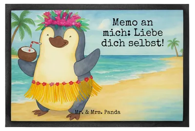 Produktbild von Mr. & Mrs. Panda Schmutzfangmatte Pinguin Kokosnuss Design 60 x 90 cm - Weiß - Geschenk, Fußabstreifer, Aloha, fußmatte, Gummimatte, Urlaub, Schmutzfänger, Fussmatte
