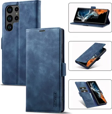 Immagine prodotto di Galaxy S23 Ultra Custodia in pelle con funzione stand e porta carte, custodia design portafoglio per Samsung Galaxy S23 Ultra blu