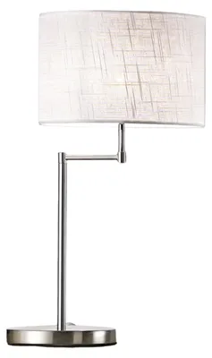 Produktbild von Tischleuchte aus poliertem Chrommetall mit weißem Stoffschirm, E27-Fassung, max. 40 W, elegante, klassische Innenleuchte - Perenz