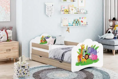 Obrázek produktu pro Dětská postýlka Mobi – s matrací, zásuvkou a ochranou proti vypadnutí, rozměry 80x160 cm. Dětská postel pro dívky i chlapce, postel pro mládež s úložným prostorem pod postelí