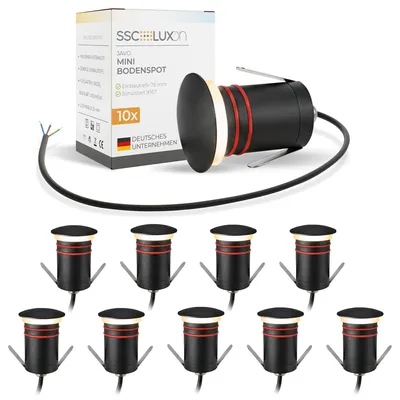 Produktbild von SSC-LUXon 10x JAVO Mini Bodenstrahler 230V IP67 Schwarz - Bodeneinbauleuchte indirektes & blendfreies Licht für Außenbereich