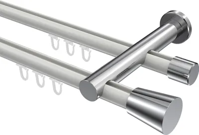 Produktbild von Interdeco Innenlaufstange / Gardinenstange mit Innenlauf Weiß / Chrom, Typ Platon Sitra (Konus), 20 mm Ø 2-läufig, 160 cm