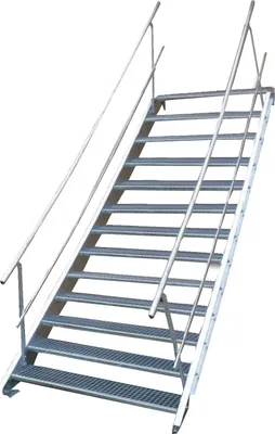 Produktbild von Stahltreppe 13 Stufen-Breite 60cm Variable-Höhe 195-260cm beidseit. Geländer
