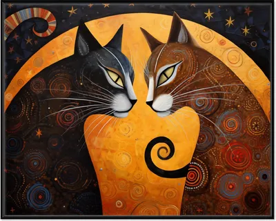 Produktbild von Wallario Wandbild Katzen im Mondlicht, Größe: 40,30 x 50,30 cm, Poster mit schwarzem Aluminiumrahmen