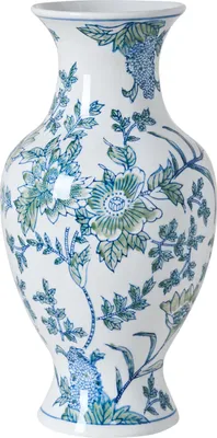 Produktbild von BELIANI Blumenvase Weiß u. Blau Porzellan 36 cm Hoch Groß Rund Handgemacht mit Blumenmuster Chinesische Vase Dekovase Keramikvase Bodenvase