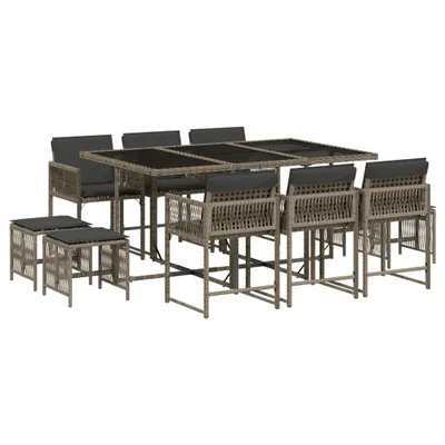 Image de vidaXL Ensemble de jardin 11 pièces avec coussins Gris Poly rotin