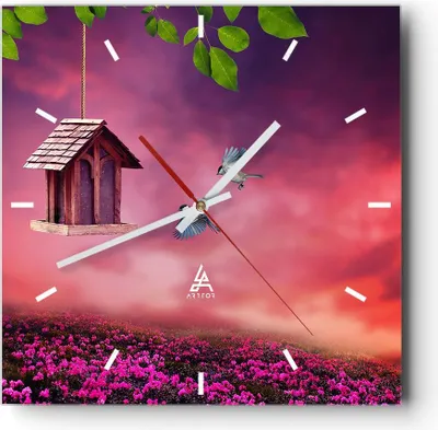 Produktbild von Wanduhr - Quadrat - Glasuhr - Vögel Wiese Garten Dekoration - 40x40cm - Schleichendes Uhrwerk - Lautlos - zum Aufhängen bereit - Dekoration Modern - Wanddekoration aus Glas - C3AC40x40-3115