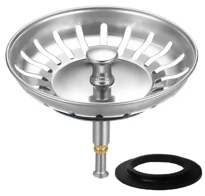 Immagine prodotto di Sifone per lavello da cucina, diametro 79-80 mm, regolabile in altezza, acciaio inossidabile, cestello filtro 2-in-1, tappo per scarico