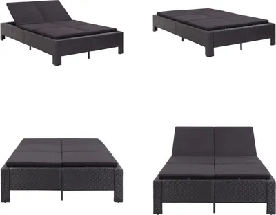 Immagine prodotto di vidaXL Lettino 2 persone con cuscino in polirattan nero - Lettino - Lettino - Lettino da giardino - Lettini da giardino