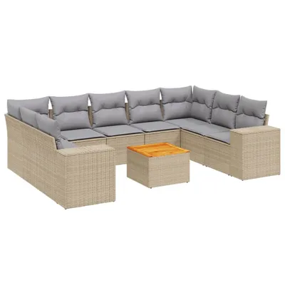 Produktbild von vidaXL 10-tlg. Garten-Sofagarnitur mit Kissen Beige Poly Rattan