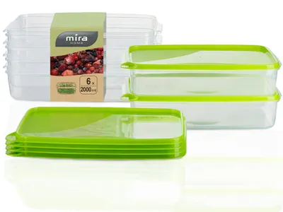 Immagine prodotto di Contenitore per alimenti - Contenitore per congelatore - Rettangolare - 2 litri - Verde - Set da 6