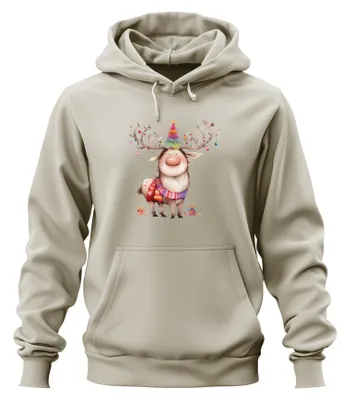 Productafbeelding van Kerstrendier, schattig, kleurrijk gewei, kerstboom, hoodie, sweater, natuur, maat M