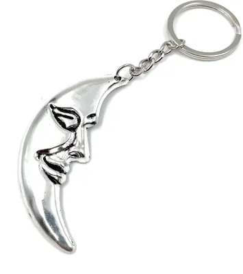 Produktbild von Onwomania Mond Halbmond mit Gesicht Schlüsselanhänger Metall Glücksbringer in Alu Geschenkbox, ideal zum Verschenken