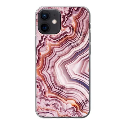 Produktbild von MuchoWow® Handyhülle Schutzhülle Hülle für iPhone 12 Naturstein - Rosa - Luxus Silikon Softcase Handy Hülle - Schutzhülle