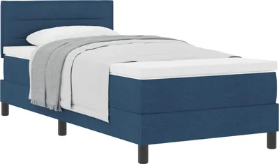 Image de Lit à ressorts avec tête de lit Bleu 100 x 200 cm tissu