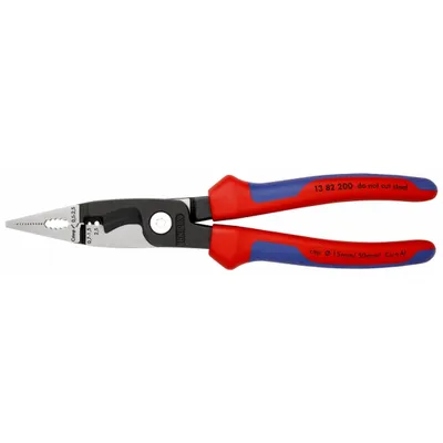Produktbild von KNIPEX 13 82 200 SB Elektro-Installationszange mit Mehrkomponenten-Hüllen schwarz atramentiert 200 mm (SB-Karte/Blister)