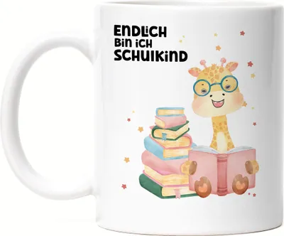 Produktbild von Endlich bin ich Schulkind Tasse Weiß Giraffe Schulanfang Einschulungs-Geschenk