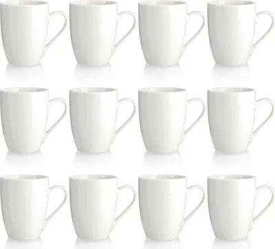 Produktbild von com-four® 12x Kaffeetassen aus Keramik - Kaffee-Becher in modernem Design - Basic Kaffeepott White für Kalt- und Heißgetränke - weiße Henkeltasse - Trinkbecher 300 ml
