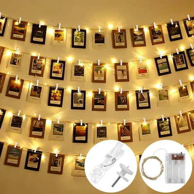 LED-Fotoclip-Lichterkette 5m, 50 LEDs, 30 Clips, warmweiß