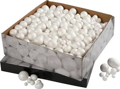 Produktbild von Styropor-Kugeln und -Eier, Größe 1,5-6,1 cm, Weiß, Styropor, 550sort.